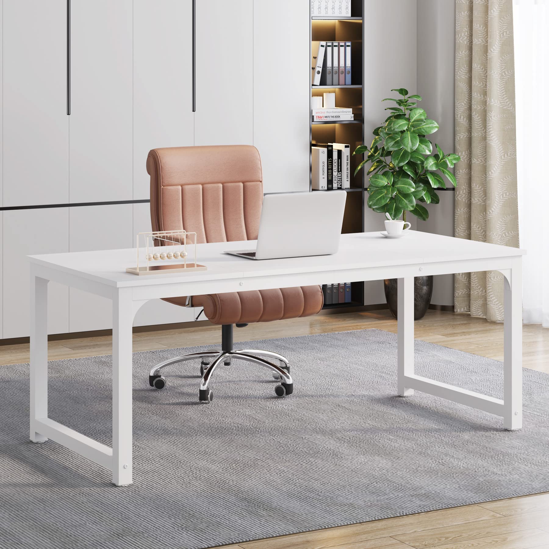 Tribesigns Modern Computer Desk, 63 x 31.5 inch Large Executive Office Desk Computer Table Study Writing Desk Workstation for Home Office,White