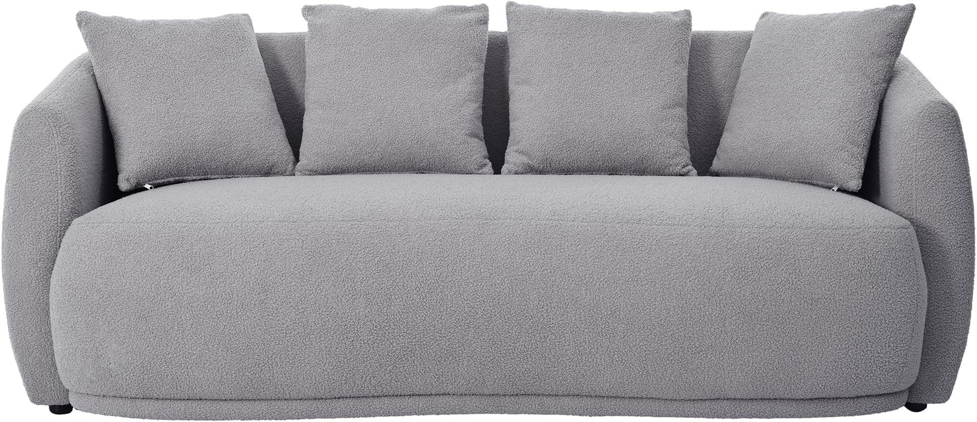 75.5 Teddy Couch 3 Seat Capacity Comfy Curved Sofa Cozy for Living Room Bedroom Apartment Modern with 4 Plush Throw Pillows Grey
