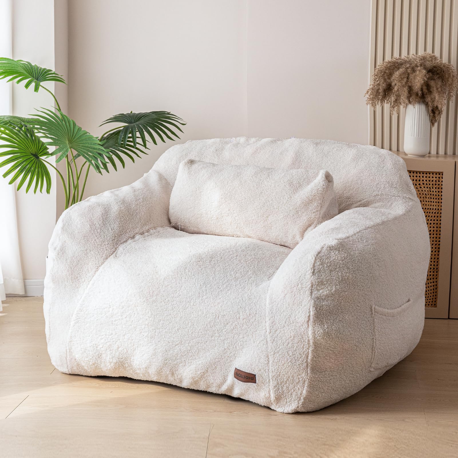 MAXYOYO Giant Bean Bag Chair with Pillow, Fluffy and Comfy Bean Bag Sofa for Adult with Fuzzy Fabric,Large Bean Bag Chair with Filler for Reading, Gaming