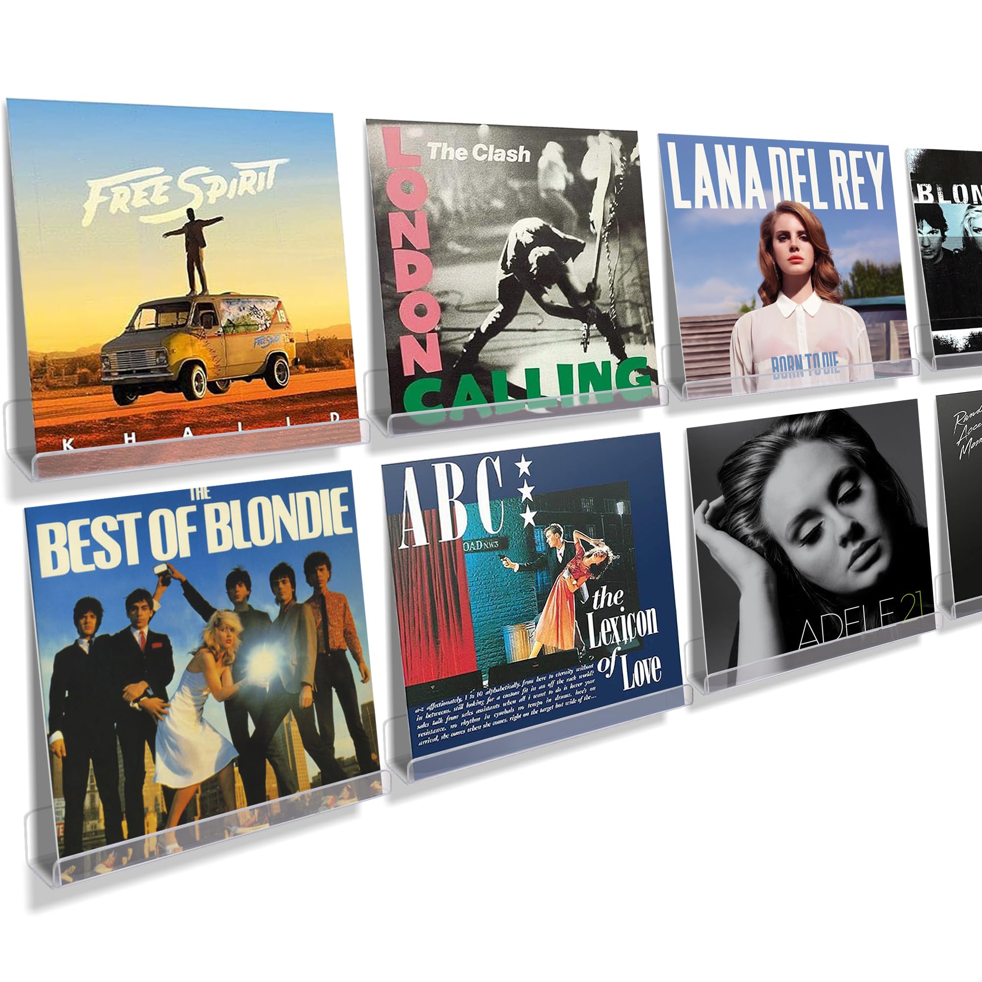 upsimples 8 Pack Vinyl Record Wall Mount Shelves, 12&quot; Vinyl Holder for Album Record Storage & Display, Clear Acrylic Floating Shelves for Wall Decor, Kids Bookshelf, Magazine Rack, Picture Ledge
