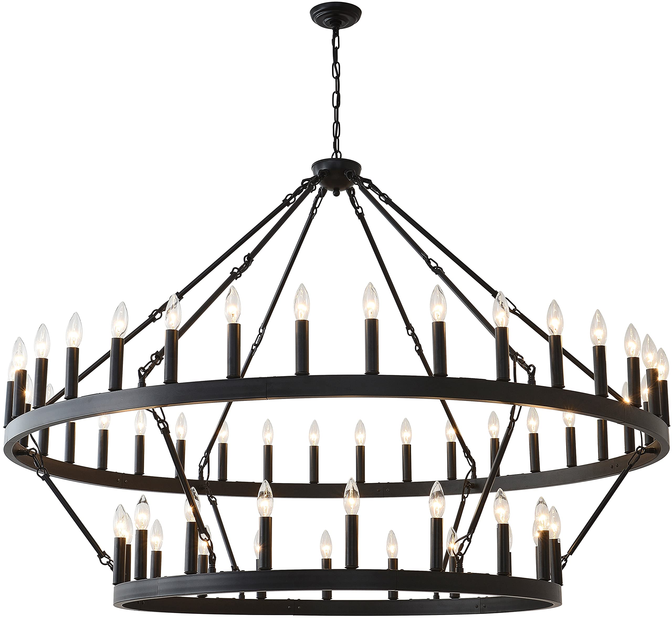 60 Inch Large Black Wagon Wheel Chandelier,2 Tier 54-Lights Farmhouse Industrial Country Style Round Pendant Light Fixture for Dining Room Kitche