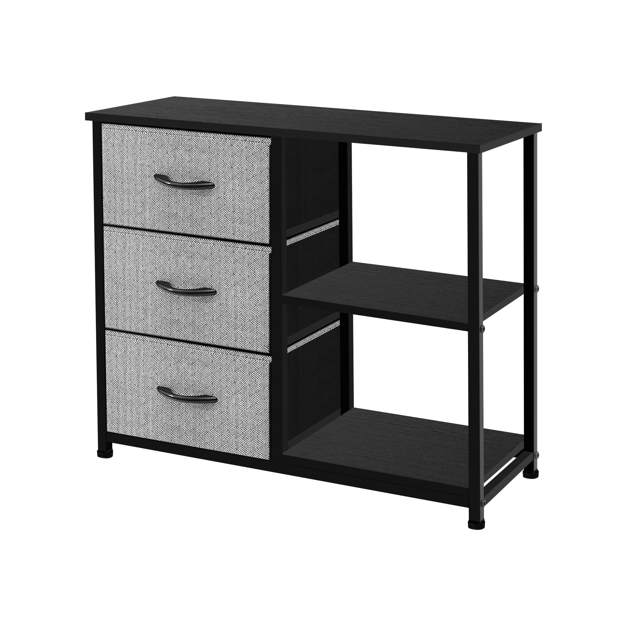 AZL1 Life Concept Rustic Brown Fabric Dresser, 4 Drawer Organizer Unit with 2 Shelves, Storage Chest for Bedroom, Entryway, Hallway, Living Room, Office, Grey with Black