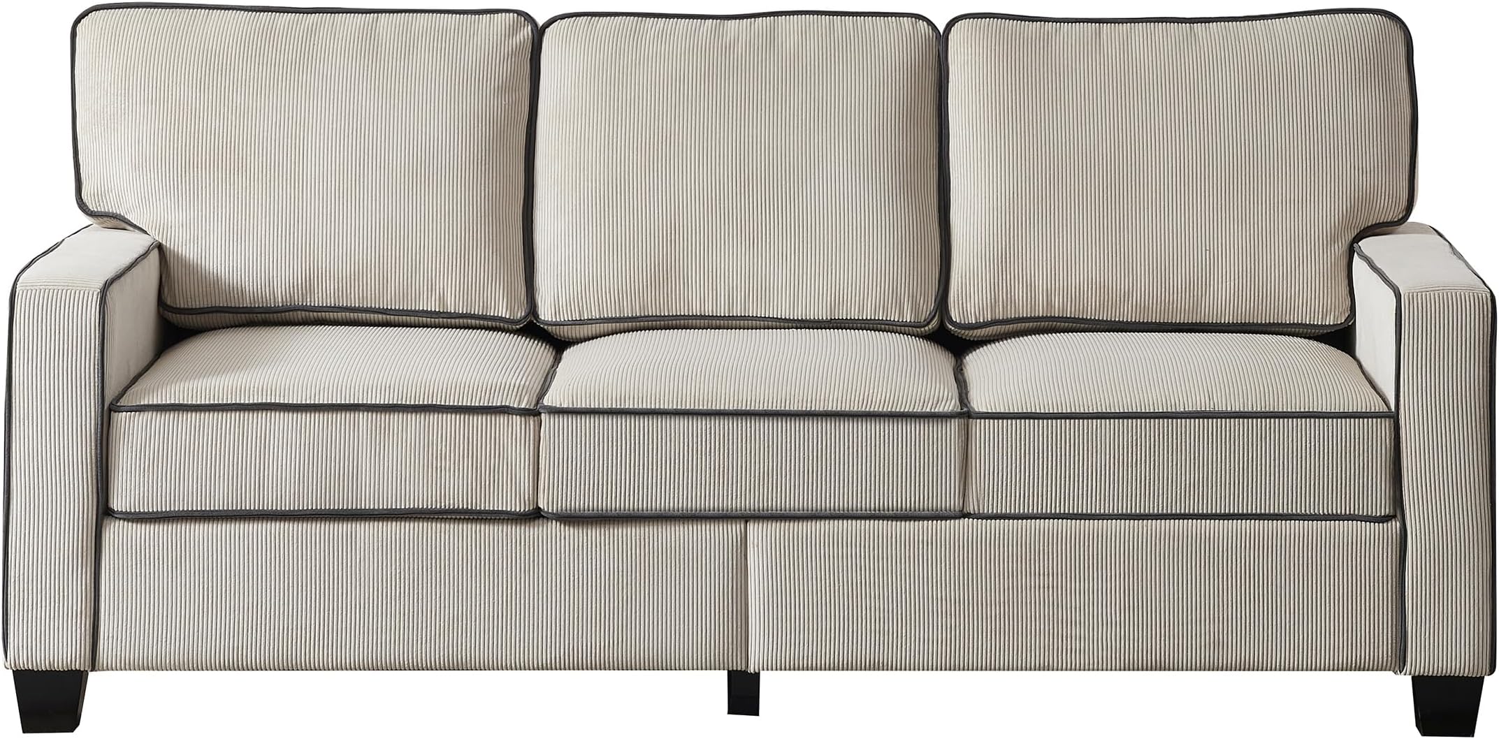 Couch with Storage 81 Inch 3 Seats Modern Corduroy Fabric Sofa Cushion Back Wood Leg Squared Arm for Living Room Bedroom Apartment Beige