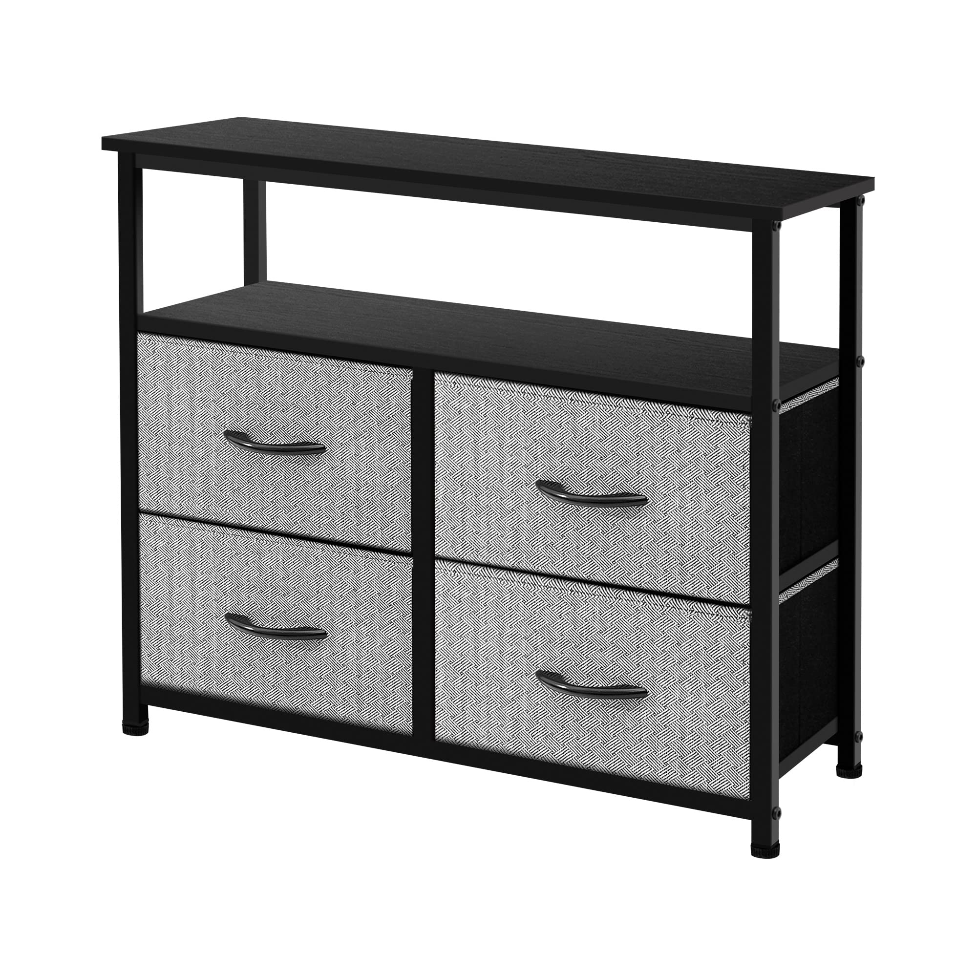 AZL1 Life Concept Dresser with Shelves-Storage Chest for Bedroom, Living Room, Hallway, Closet Organizer with Sturdy Steel Frame, Wooden Shelf, Removable Fabric Drawers, Grey with Black