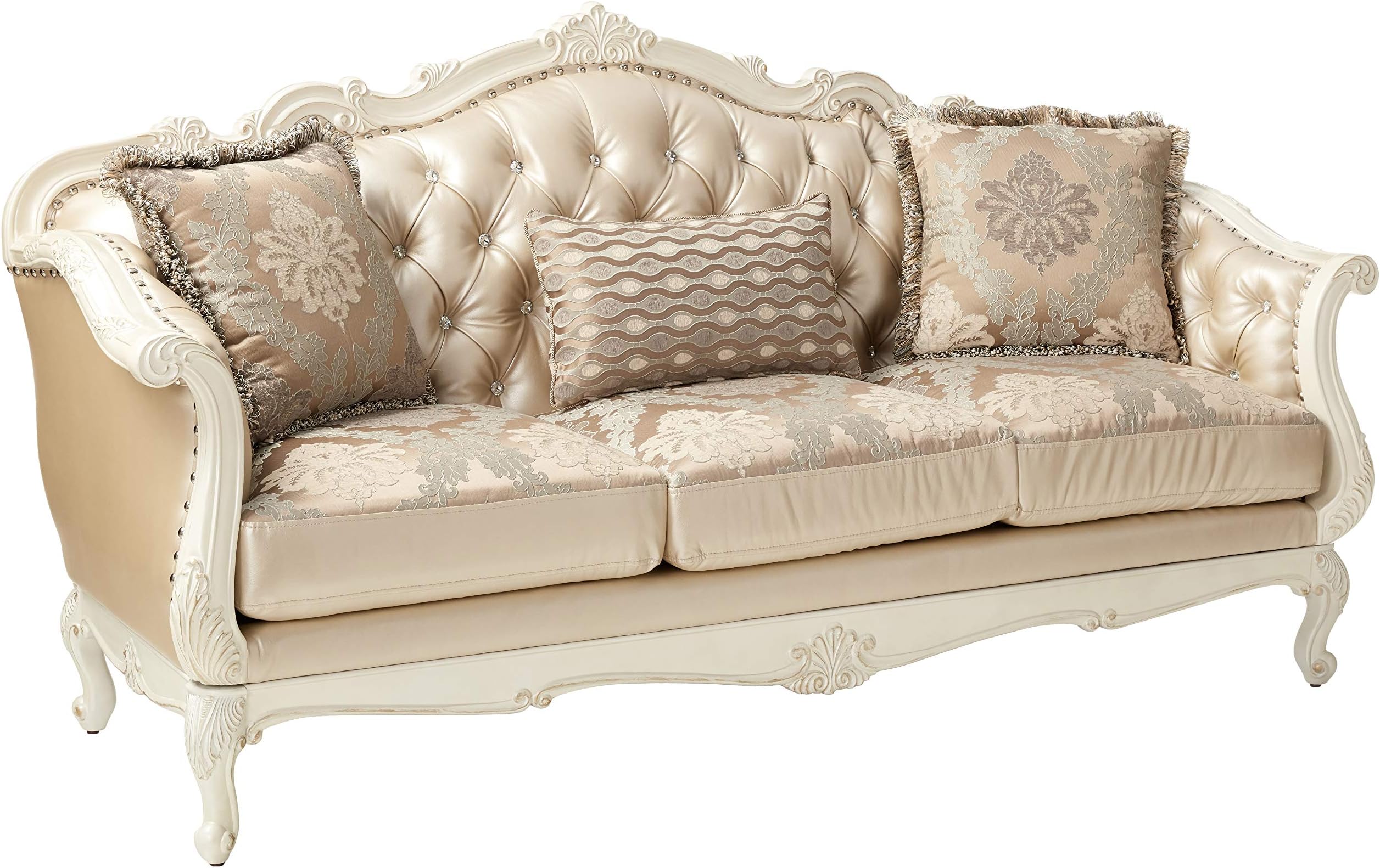 Acme Chantelle Sofa in Rose Gold PU & Pearl White
