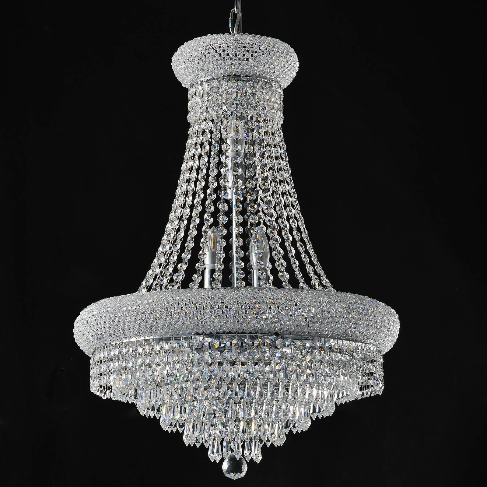 12-Lights Chrome Finish Classic Empire Style K9 Drop Crystal Chandelier Ceiling Light Fixture for Living Room Foyer Dining Room Hallway Bedroom (22×29.5 inch) New Packaging Easy to Install