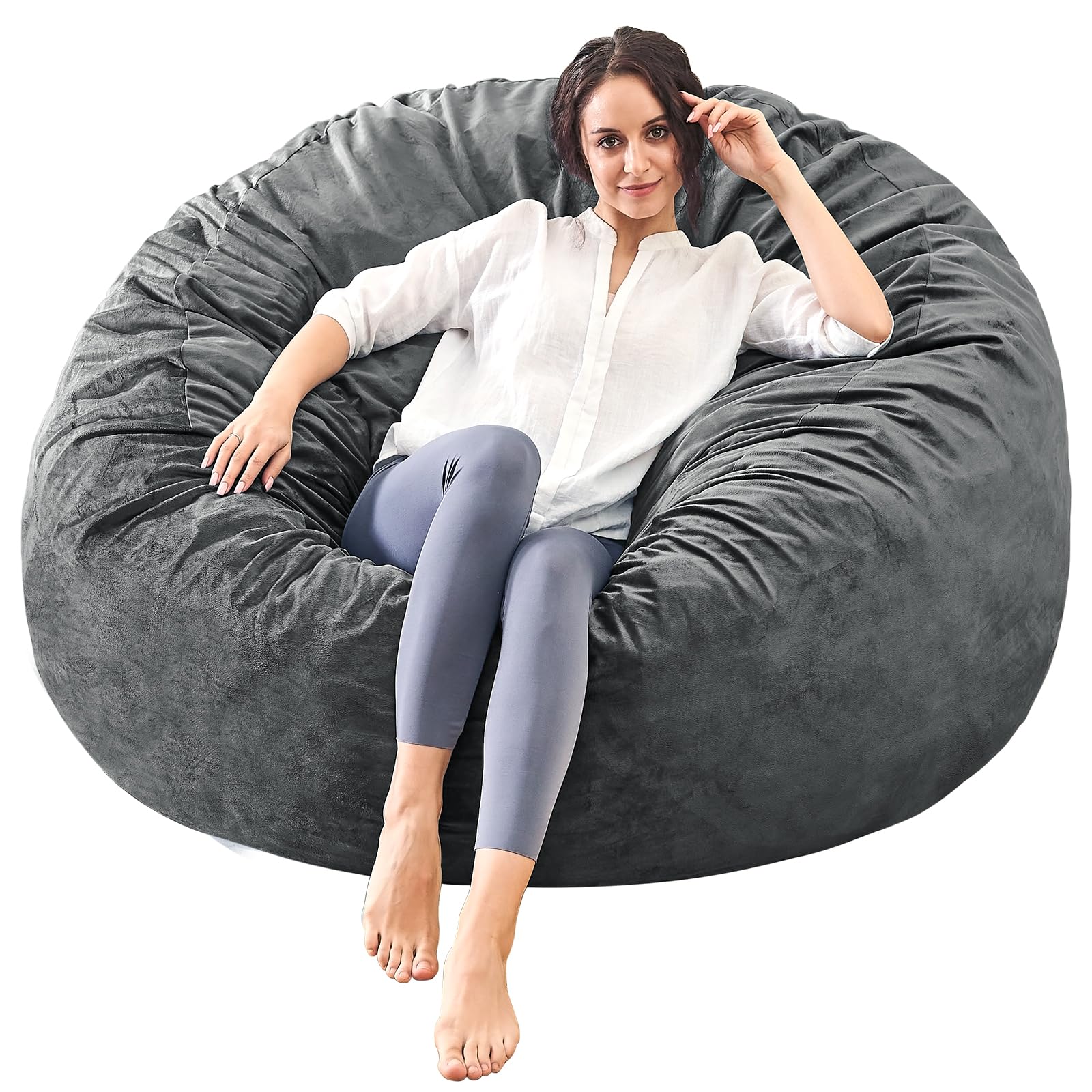 Bean Bag Chairs for Adults - 3&apos; Memory Foam Furniture BeanBag Chair - Kids/Teens Sofa with Soft Micro Fiber Cover - Round Fluffy Couch for Living Room Bedroom College Dorm - 3 ft, Grey