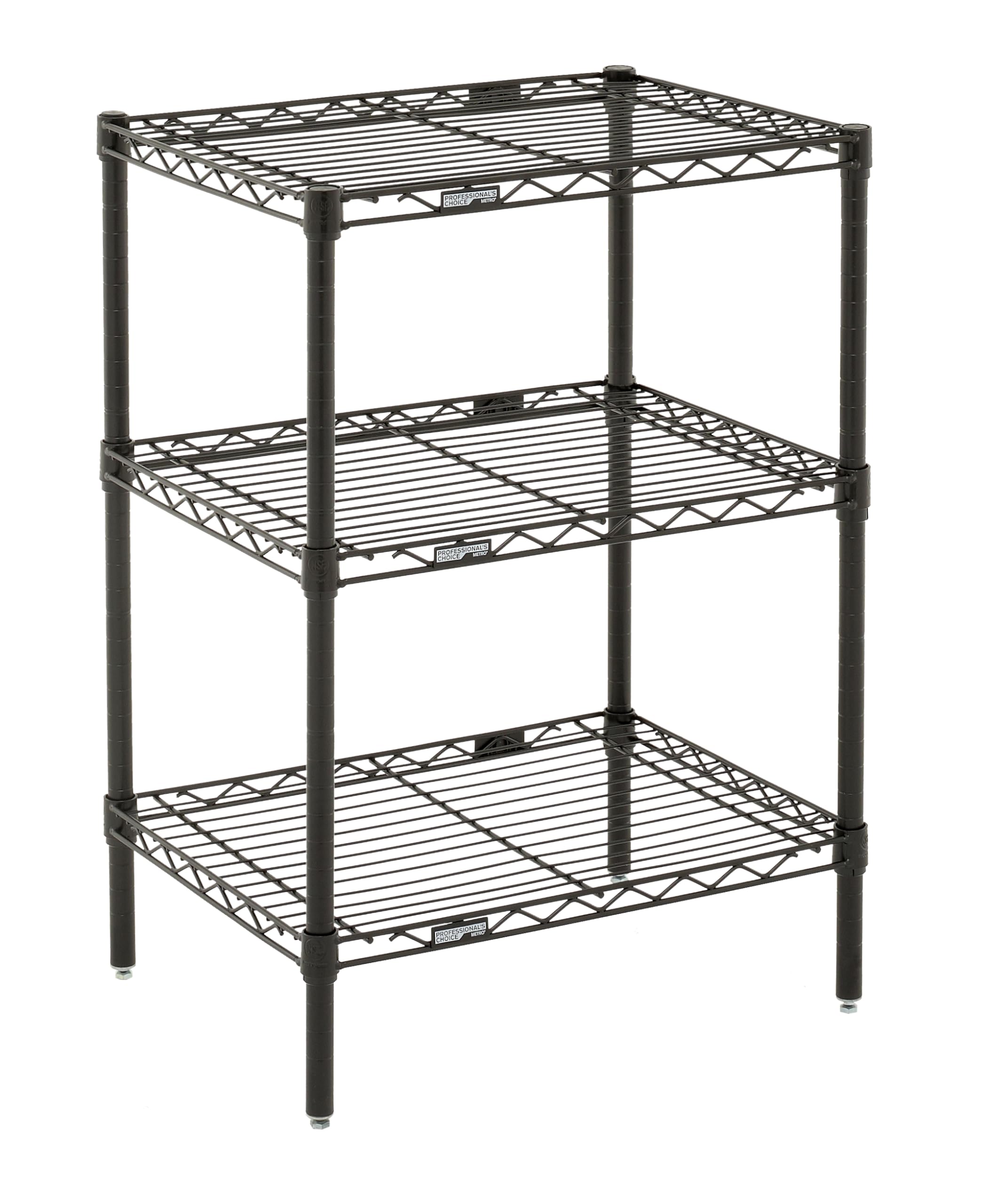 METRO Professional&apos;s Choice PCM182433BL Commercial Grade 3-Shelf Adjustable Wire Shelving Storage Unit for the Home, Kitchen, Garage, Bathroom, Office, Black, 18&quot; W x 24&quot; L x 33&quot; H
