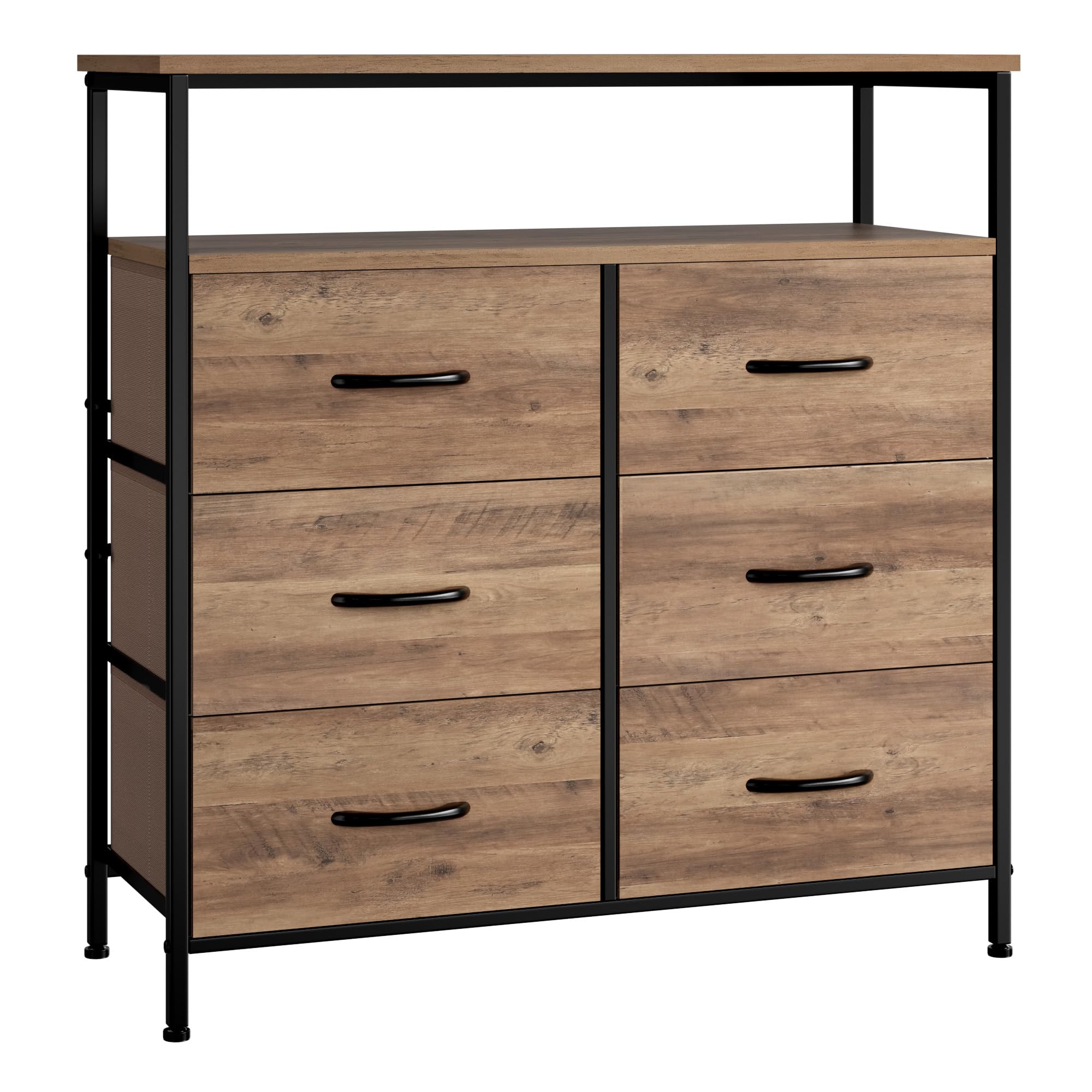 Dresser for Bedroom, 6 Drawer Dresser for Closet, Clothes, Kids, Chest of Drawers TV Stand with Storage Drawers, Wood Top, Fabric Drawers