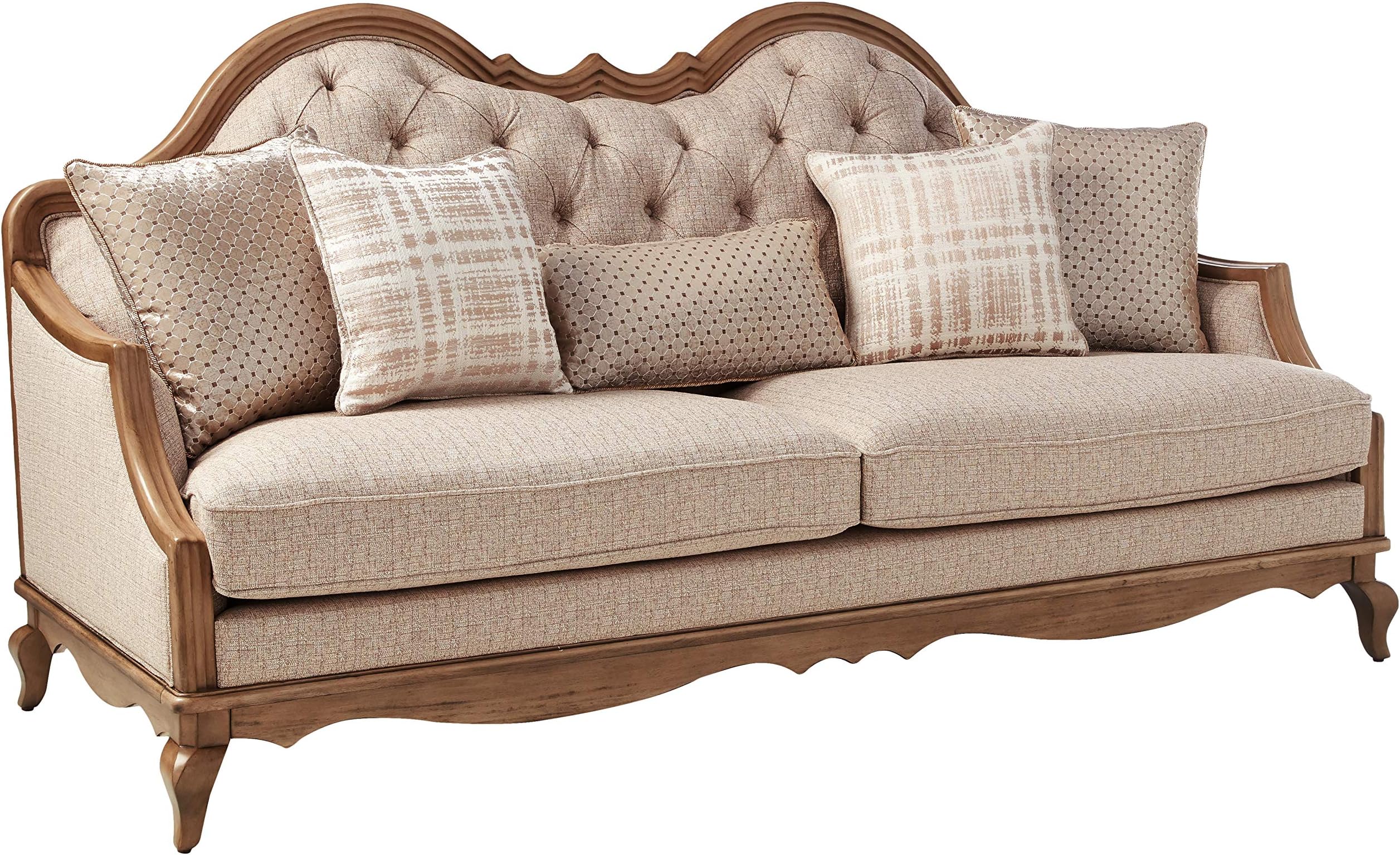 ACME Chelmsford Sofa w/5 Pillows - 56050 - Beige Fabric & Antique Taupe
