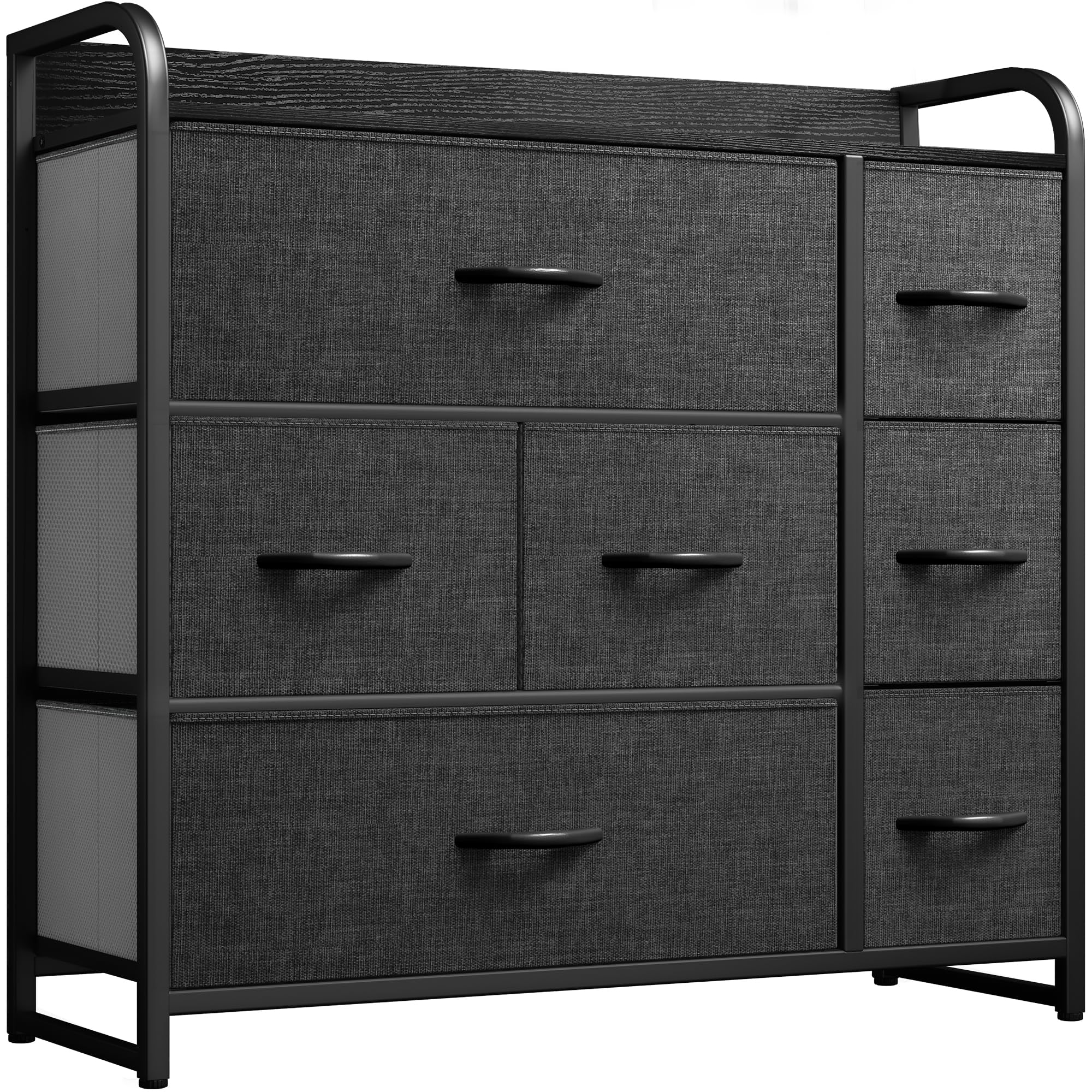 YITAHOME Fabric Dresser with 7 Drawers - Storage Tower Organizer Unit for Bedroom, Living Room, Closets - Sturdy Steel Frame, Wooden Top & Easy Pull Fabric Bins (Black Grey)