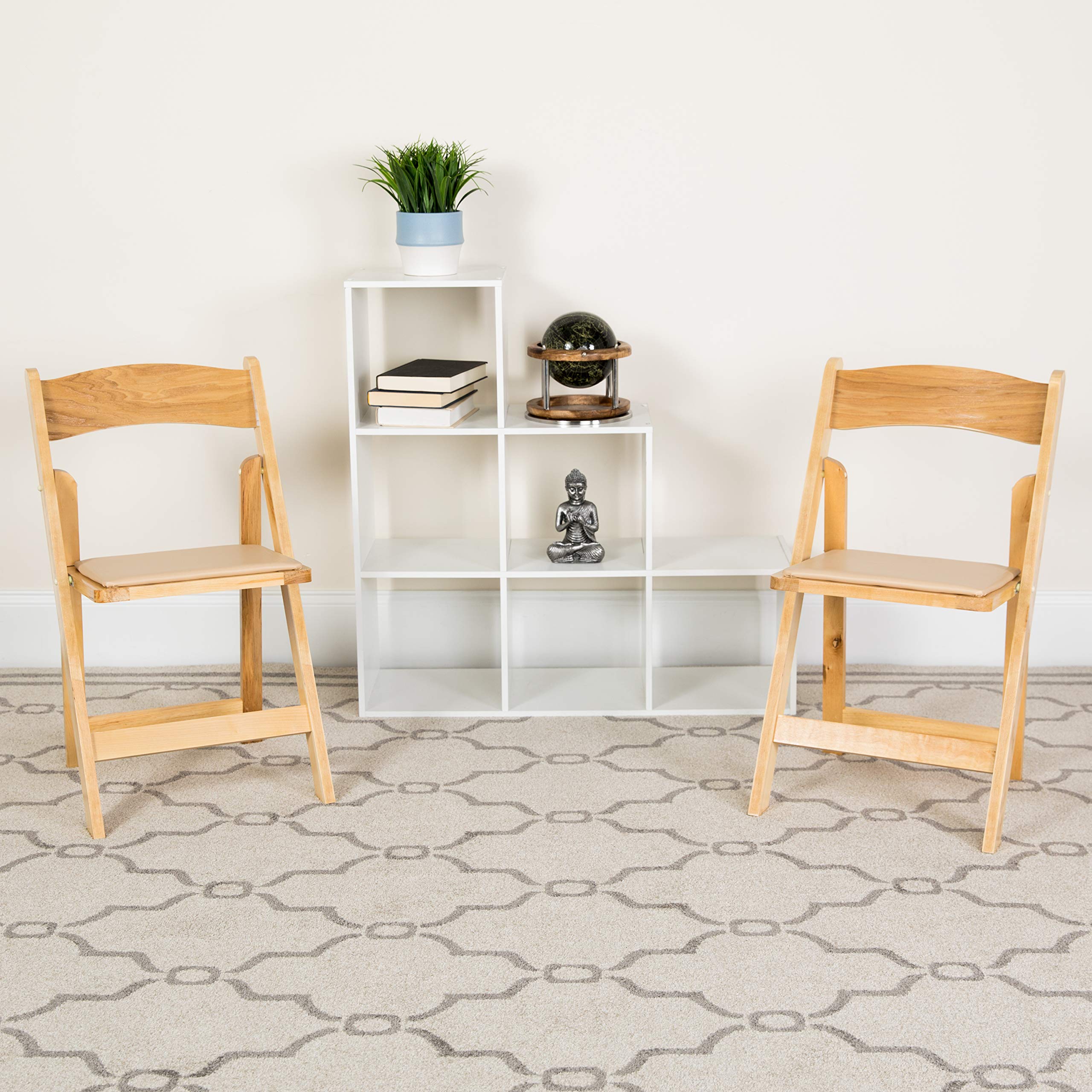 Flash Furniture 4 Pack HERCULES Series Natural Wood Folding Chair with Vinyl Padded Seat  Vinyl